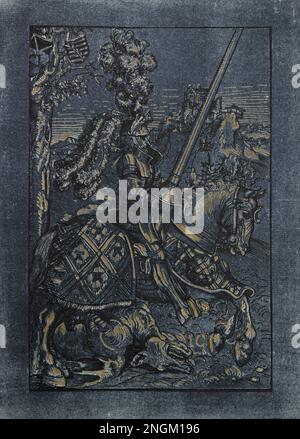 Farbgravierung von Lucas Cranach, dem Ältesten. Der Heilige Georg auf dem Pferderücken, 1509-1515 Stockfoto