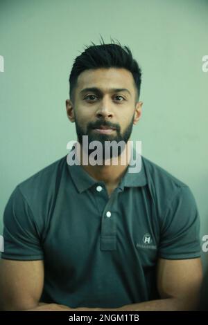 Englischer Sprinter Imranur Rahman bei BOA, Dhaka, Bangladesch. Der 29-jährige Sprinter schrieb Geschichte, indem er der erste Bangladesch wurde, der eine g gewann Stockfoto