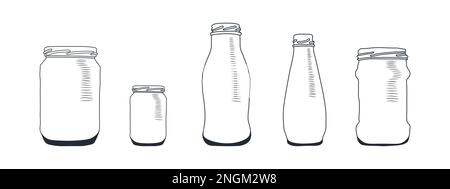 Symbolsatz aus Kunststoff für Wasserflaschen. Weiße Plastikflasche. Entnahme von Kunststoffflaschen. Vektordarstellung. Vektordarstellung. Stock Vektor