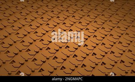 Kupferfarbene Sechsecke, Metallplatten. Abstraktes futuristisches Metall, außerirdisches Materialkonzept. Modernes Designprojekt. Stockfoto