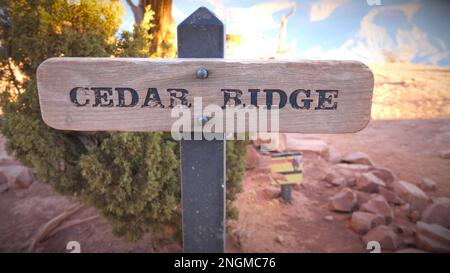 Blick vom Cedar Ridge Point Schild am South Kaibab Hiking Trail im Grand Canyon National Park im US-Bundesstaat Arizona Stockfoto