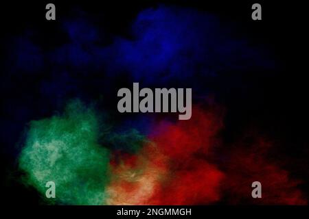 Bunten Hintergrund von Pastell Pulverexplosion. Multi Staub splash auf schwarzem Hintergrund farbig lackiert Holi. Stockfoto