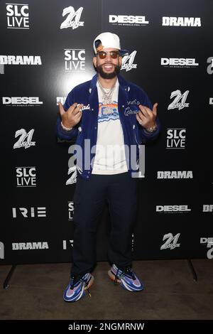 Salt Lake City, USA. 17. Februar 2023. DJ Drama nimmt am 2023. NBA-ALL-STAR-WOCHENENDE live auf der SLC am 17. Februar 2023 in Salt Lake City, Utah, Teil. Foto: jpa/imageSPACE/Sipa USA Kredit: SIPA USA/Alamy Live News Stockfoto