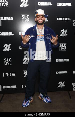 Salt Lake City, USA. 17. Februar 2023. DJ Drama nimmt am 2023. NBA-ALL-STAR-WOCHENENDE live auf der SLC am 17. Februar 2023 in Salt Lake City, Utah, Teil. Foto: jpa/imageSPACE/Sipa USA Kredit: SIPA USA/Alamy Live News Stockfoto