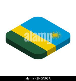 Ruandische Flagge - 3D isometrische quadratische Flagge mit abgerundeten Ecken. Stock Vektor