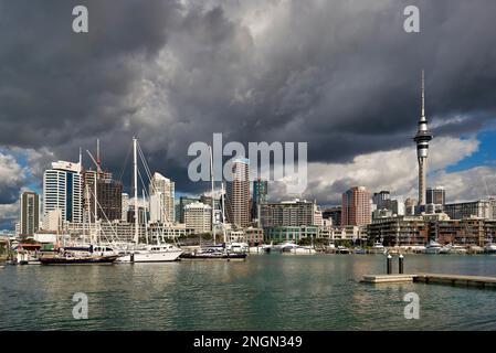 Auckland, Neuseeland. Die Skyline vom Viaduct Harbour