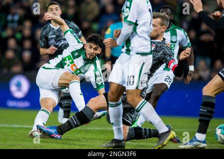 GRONINGEN – Ricardo Pepi vom FC Groningen erhält die 1-0 beim niederländischen Premier-League-Spiel zwischen dem FC Groningen und dem FC Emmen im Stadion Euroborg am 18. Februar 2023 in Groningen, Niederlande. ANP COR LASKER Stockfoto