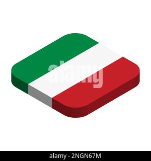 Italienische Flagge - 3D isometrische quadratische Flagge mit abgerundeten Ecken. Stock Vektor