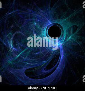 Blaues abstraktes sphärisches lineares Muster auf schwarzem Hintergrund, Tapete, Design Stockfoto