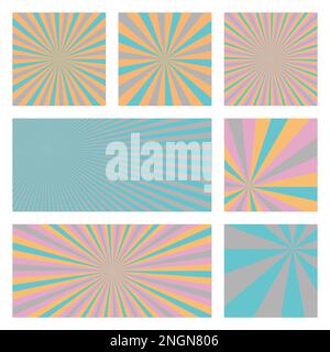Fantastische Sonnen-Hintergrundkollektion. Abstrakte Abdeckungen mit radialen Strahlen. Hervorragende Vektordarstellung. Stock Vektor