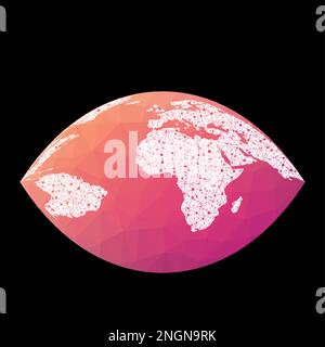 Weltnetzwerkkarte. Craigsche retroazimutale Projektion. Kabelgebundene Kugel in Craig-Projektion auf geometrischen Hintergrund mit niedrigem Polyestergehalt. Stilvolle Vektordarstellung. Stock Vektor