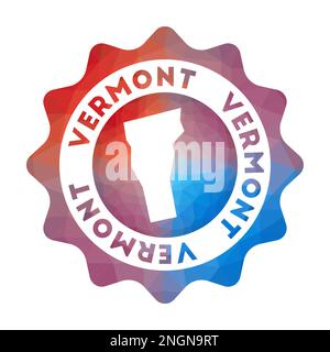 Vermont Low Poly Logo. Farbenfrohes Logo des US-Bundesstaates für Gradientenreisen im geometrischen Stil. Mehrfarbiges polygonales abgerundetes Schild mit Karte für Ihr Stock Vektor