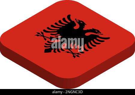 Albanische Flagge - 3D isometrische quadratische Flagge mit abgerundeten Ecken. Stock Vektor