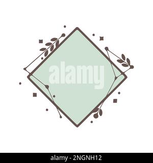 Rhombus Natur geometrische Rahmen mit Blättern aus Linien und Punkten im handgezeichneten Stil Stock Vektor