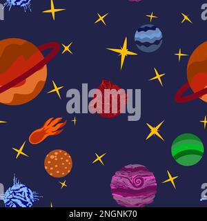 Cartoon-Planeten. Farbenfrohe Gruppe isolierter Objekte. Weltraumhintergrund. Fantasieplaneten. EPS 10 Stock Vektor