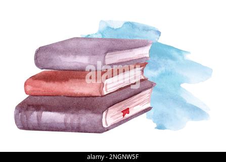 Ein Stapel Vintage-Bücher. Handgezeichnete Aquarell-Illustration. Retro-Style im Vintage-Stil. Ökologie, Geschichte, Literatur Stockfoto