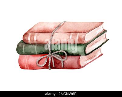 Alte Bücher. Aquarell handgezeichnete Illustration isoliert auf weißem Hintergrund Stockfoto