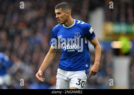 Liverpool, Großbritannien. 18. Februar 2023. Conor Coady of Everton während des Premier League-Spiels im Goodison Park, Liverpool. Der Bildausdruck sollte lauten: Gary Oakley/Sportimage Credit: Sportimage/Alamy Live News Stockfoto