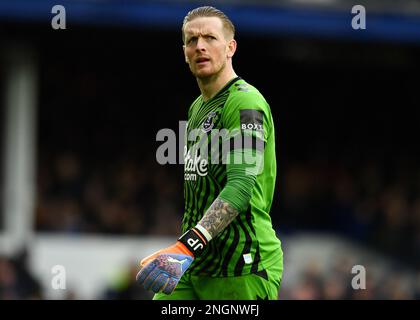 Liverpool, Großbritannien. 18. Februar 2023. Jordan Pickford von Everton während des Premier League-Spiels im Goodison Park, Liverpool. Der Bildausdruck sollte lauten: Gary Oakley/Sportimage Credit: Sportimage/Alamy Live News Stockfoto