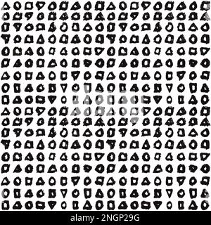 Abstraktes nahtloses Muster mit handgezeichneten Dreiecken, Kreisen und Quadraten für Geschenkpapier. Schwarzweißer Vektorgrafikhintergrund Stock Vektor