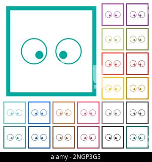 Augen umreißen flache Farbsymbole mit Quadrantenrahmen auf weißem Hintergrund Stock Vektor