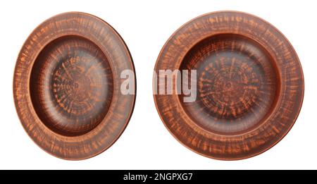Elegante Tonplatten auf weißem Hintergrund, Collage. Bannerdesign Stockfoto