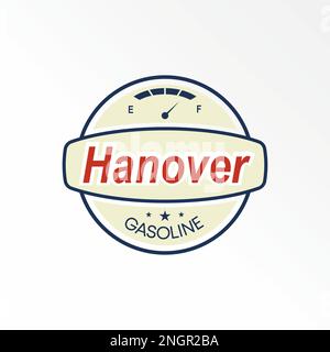Tachometer und Brief oder Schreiben SCHRIFTART HANOVER Bildgrafik Symbol Logo Design abstraktes Konzept Vektormaterial. Klassisches Emblem oder Tankstelle Stock Vektor
