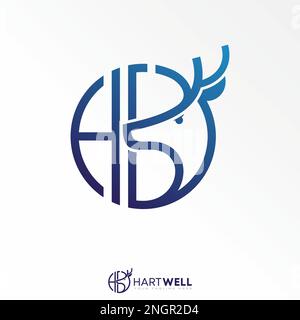 Buchstabe oder Wort HD- oder AD-Linien Kreis mit Hirschkopf im Bild Grafik Symbol Logo Design abstraktes Konzept Vektortier oder Initiale Stock Vektor
