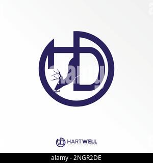 Buchstabe oder Wort HD- oder AD-Linien Kreis mit Hirschkopf im Bild Grafik Symbol Logo Design abstraktes Konzept Vektortier oder Initiale Stock Vektor