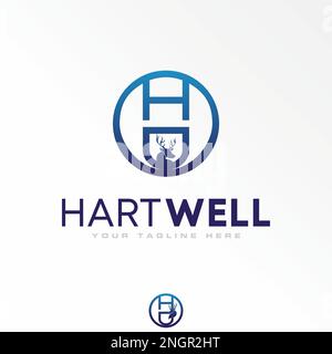 Buchstabe oder Wort HD- oder AD-Linien Kreis mit Hirschkopf im Bild Grafik Symbol Logo Design abstraktes Konzept Vektortier oder Initiale Stock Vektor