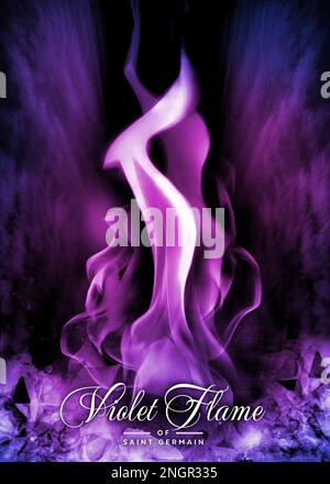 „The Violet Flame of Saint Germain“ – göttliche Energie und Transformation, Poster/Hintergrundbild Stockfoto