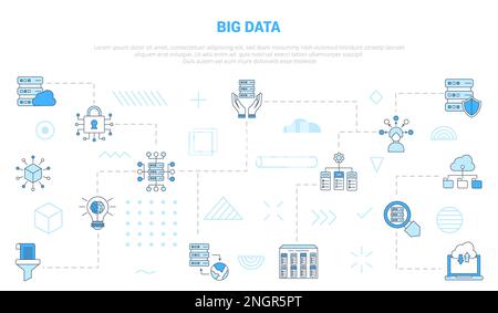 Big-Data-Konzept mit Symbolset-Vorlagenbanner mit modernem blauem Vektor Stockfoto