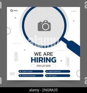 Wir stellen Stellenangebote in sozialen Medien ein. Flat Vector Design für Webbanner und Apps Stock Vektor