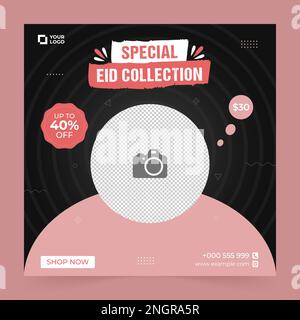 Quadratische Bannervorlage für Eid-Sale-Werbeaktion mit Fotocollage. Geeignet für Webwerbung und Social-Media-Vorlage für Werbung, Veranstaltung Stock Vektor