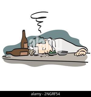 Strichart betrunkener manon Tisch Illustration Vektor Hand gezeichnet isoliert auf weißem Hintergrund Stock Vektor