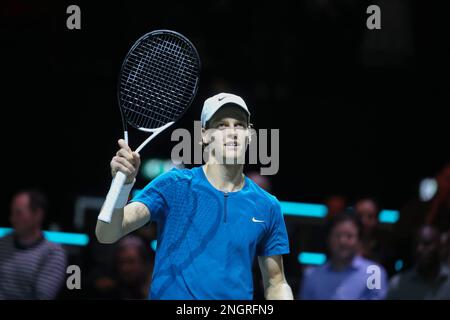 Jannik Sünder aus Italien nach seinem Spiel gegen Tallon Griekspoor aus den Niederlanden während der ABN Amro Open 2023, ATP 500 Tennis Turnier am 18. Februar 2023 in Rotterdam, Niederlande - Photo Laurent Lairys / DPPI Stockfoto