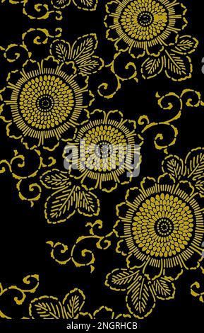 Digitales Textildesign aus Damastpaisley abstraktes klassisches türkisch-indisches Retro-Design Blumendetails Motive am Rand Stockfoto
