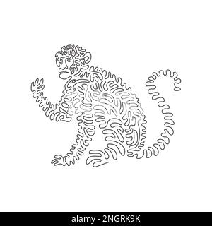 Eine einzige Strichzeichnung eines süßen Affen, der abstrakte Kunst sitzt. Grafische Vektordarstellungen von Affen mit fortlaufenden Linien sind sehr sozial Stock Vektor