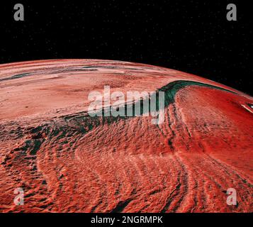 Weltraumlandschaft, ein roter Planet vor dem Himmel Stockfoto