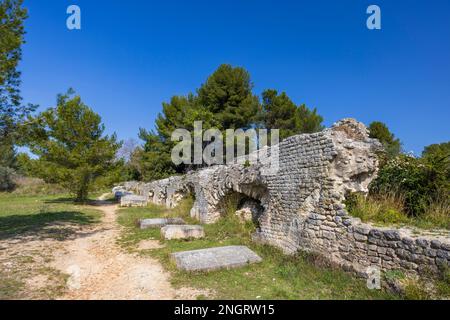 Barbegal Aquädukt (Aqueta Romain de Barbegal) in der Nähe von Arles, Fontvieille, Provence, Frankreich Stockfoto