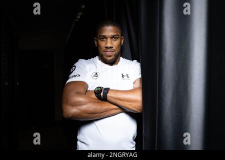 Boxer Anthony Joshua auf einer Pressekonferenz in West London, vor seinem Kampf gegen Jermaine Franklin. Stockfoto