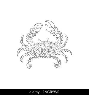 Eine einzelne, lockige Zeichnung einer niedlichen Krabbe. Durchgehende Linienzeichnung grafischer Designvektor Abbildung von Krabben haben zwei Krallen Stock Vektor