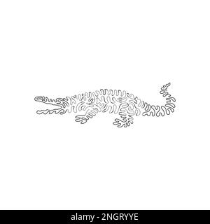 Durchgehende Kurve eine Linienzeichnung von wilden abstrakten Alligatoren. Einzeilige editierbare Konturvektordarstellung eines wilden Krokodils für das Logo Stock Vektor