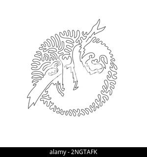 Eine durchgehende Kurvenlinienzeichnung eines dreizehigen Faultiers abstrakte Kunst im Kreis. Einzeilige editierbare Konturvektordarstellung eines lustigen Faultiers für das Logo Stock Vektor