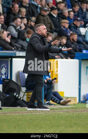 Chester, Cheshire, England, 18. Februar 2023. Chester Manager Calum McIntyre, während des Chester Football Clubs V Boston United Football Club , in der Vanarama National League North (Bild: ©Cody Froggatt/Alamy Live News) Stockfoto