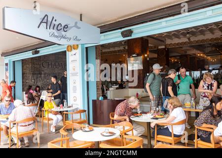 Die Klößchen-Bar in Manly Beach, einem Vorort von Sydney, NSW, Australien, serviert Mittagessen und asiatische Klößchen zum Essen Stockfoto