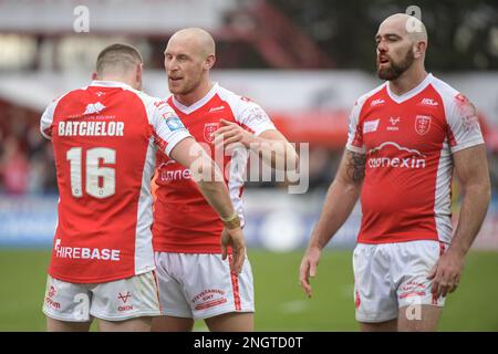 Kingston upon Hull, England -18. Februar 2023 - James Batchelor (16) von Hull Kingston Rover und Dean Hadley (22) von Hull Kingston Rover. Rugby League Betfred Super League Round One Hull Kingston Rovers gegen Wigan Warriors im Sewell Craven Park Stadium, Kingston upon Hull, Großbritannien Stockfoto