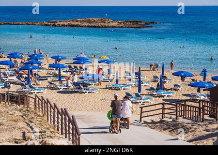 Fig Tree Beach und Fig Tree Bay Islet im Protaras Resort im Famagusta District, Zypern Inselland Stockfoto