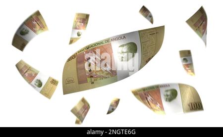 3D Abbildung Angola 100 Kwanza Flying Money Banknote Stockfoto