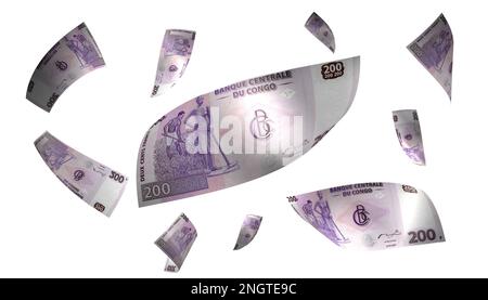 3D Abbildung Demokratische Republik Kongo 200 Francs Flying Money Banknote Stockfoto